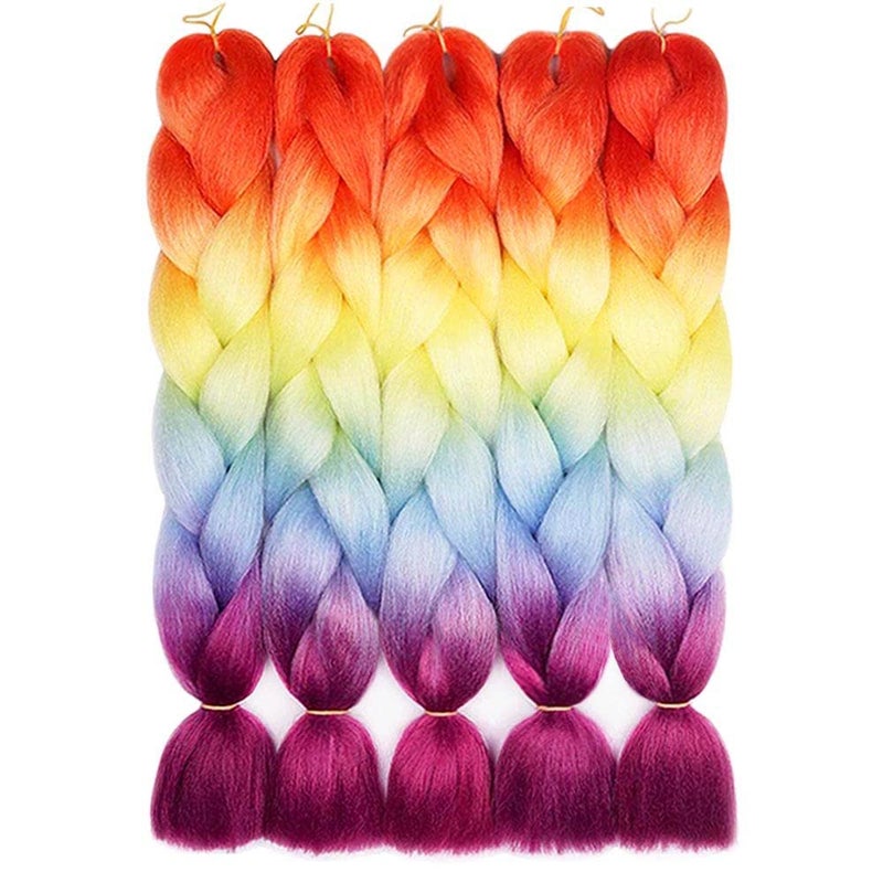 AIDUSA Ombre Braiding Hair - 4 Tone Synthetic Rainbow Color for Women - 5Pcs Twist Crochet Braids Hair Extensions (#60) - 24 Inch, 100g - Image 2